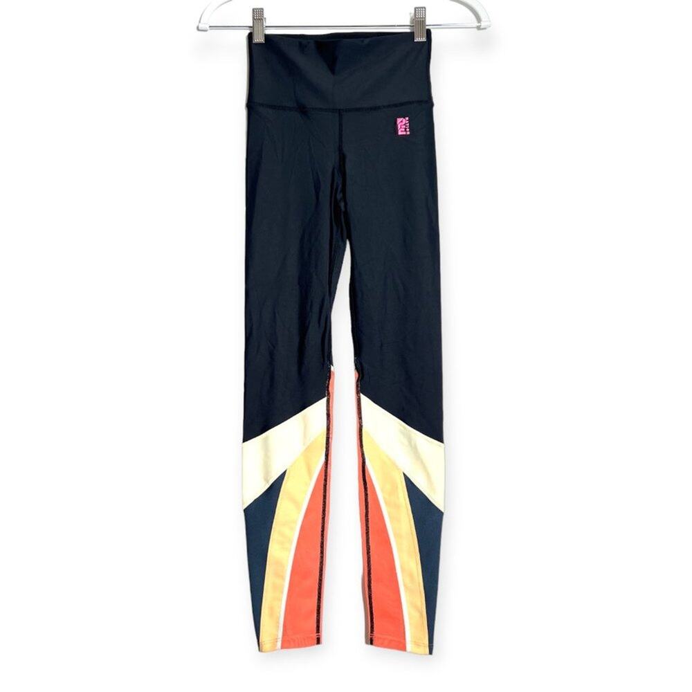 P.E Nation Colorblock Crop Legging SIZE XS Black Orange Mesh Yoga Pants